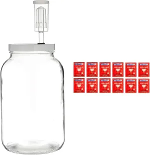 FastRack - One Gal Wide Mouth Jar, 1 Gallon Glass Jar with Lid and Econolock Airlock, Clear & North Mountain Supply - RS-PC-12 Red Star Premier Classique Wine Yeast - Pack of 12 - Fresh Yeast