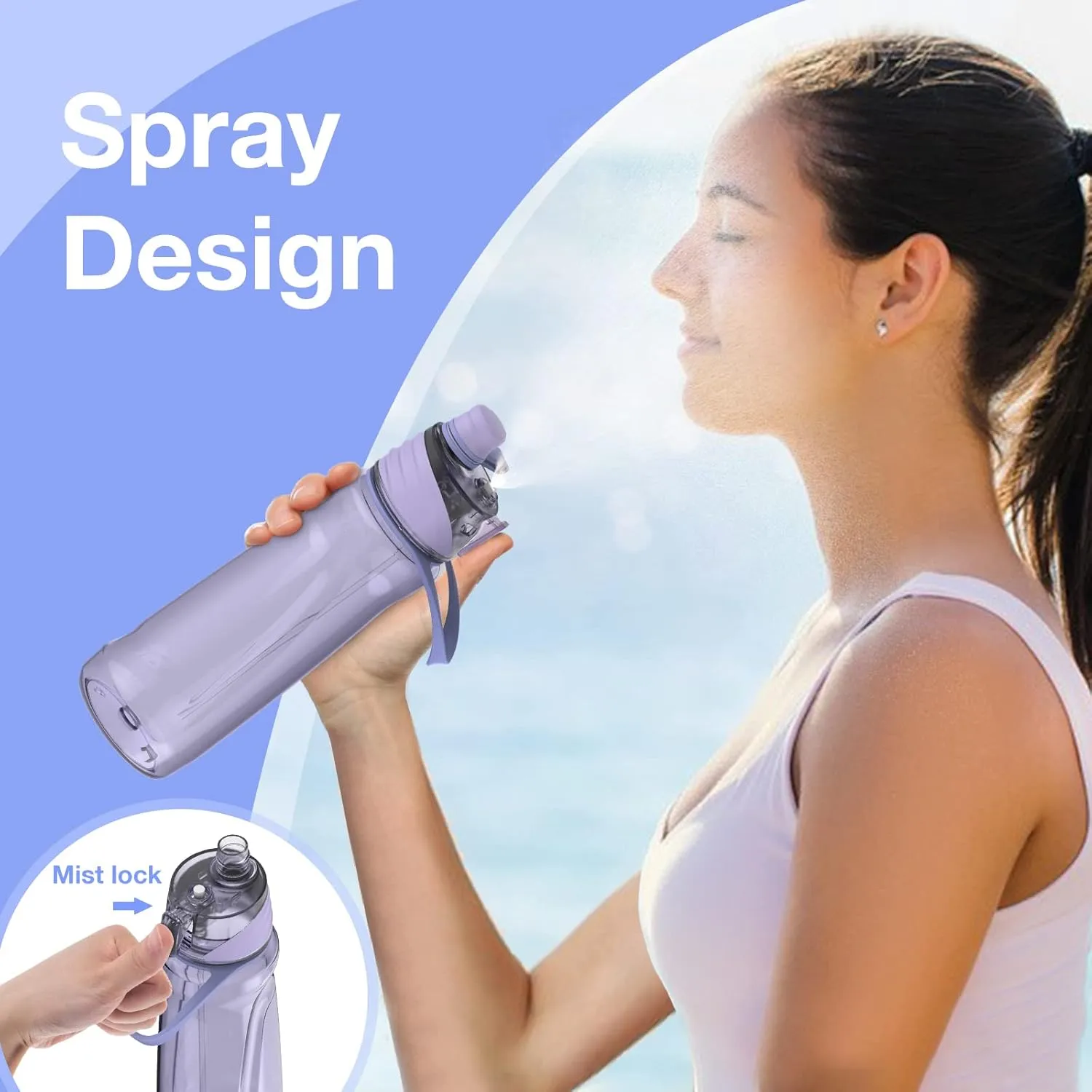 FEIJIAN Mist & Sip Water Bottle, 32oz - BPA-Free, Leakproof, Lightweight, Ideal for Fitness & Outdoor, Purple