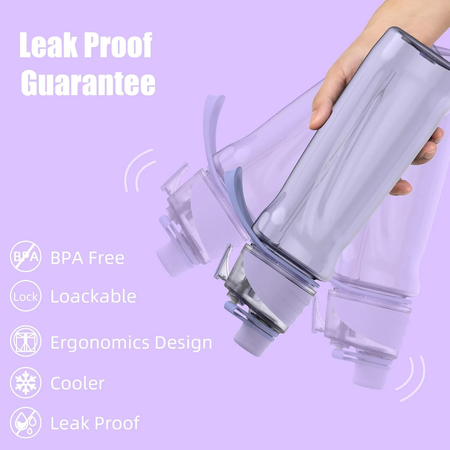 FEIJIAN Mist & Sip Water Bottle, 32oz - BPA-Free, Leakproof, Lightweight, Ideal for Fitness & Outdoor, Purple