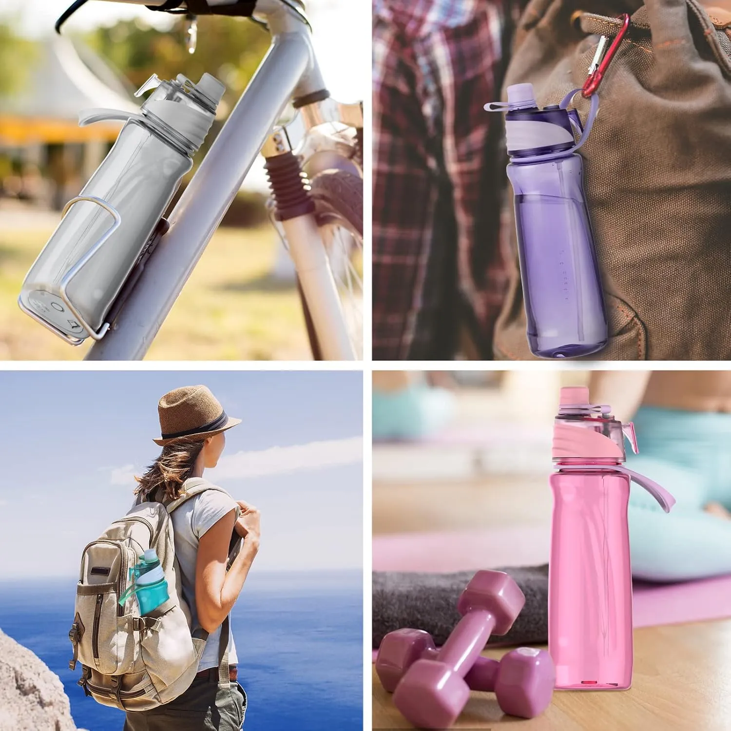 FEIJIAN Mist Water Bottle,32oz Sports Water Bottle with 2-IN-1 Mist & Sip Function, BPA-Free Plastic Water Bottles, Misting Water Bottle, Leakproof & Lightweight, Ideal for Fitness and Outdoor, Pink