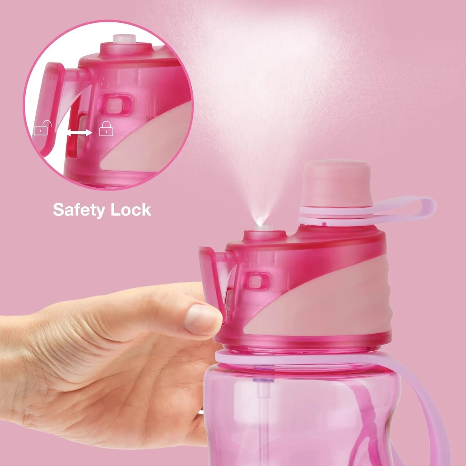 FEIJIAN Mist Water Bottle,32oz Sports Water Bottle with 2-IN-1 Mist & Sip Function, BPA-Free Plastic Water Bottles, Misting Water Bottle, Leakproof & Lightweight, Ideal for Fitness and Outdoor, Pink