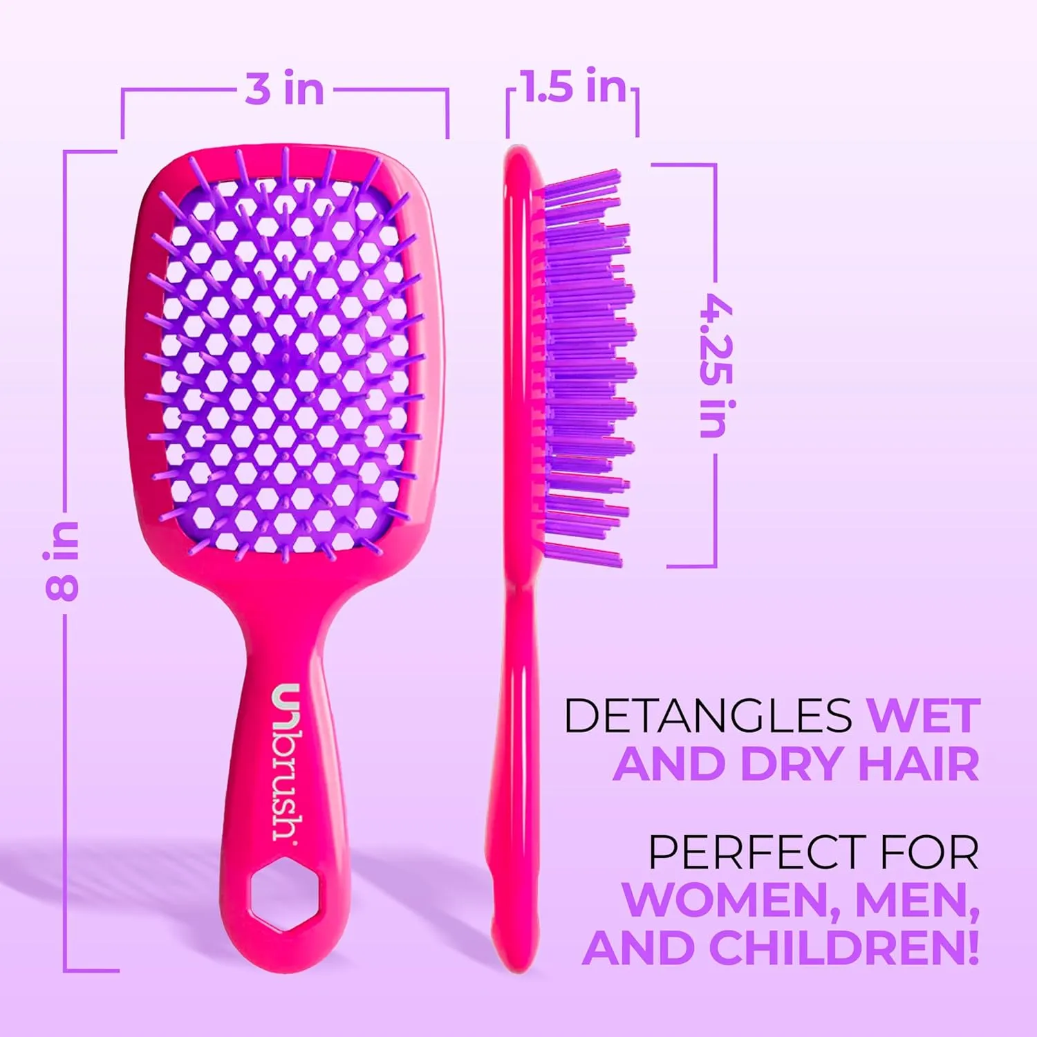 FHI Heat UNbrush Detangling Brush for Pain-Free Brushing on All Wet or Dry Hair Types — Durable DuoFlex Anti-Static Bristles, Lightweight Handle, Vented Hair Brush