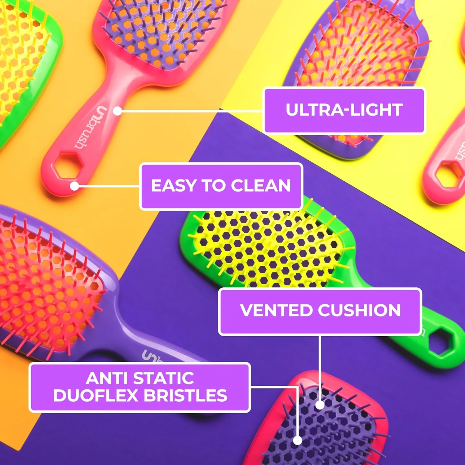 FHI Heat UNbrush Detangling Brush for Pain-Free Brushing on All Wet or Dry Hair Types — Durable DuoFlex Anti-Static Bristles, Lightweight Handle, Vented Hair Brush