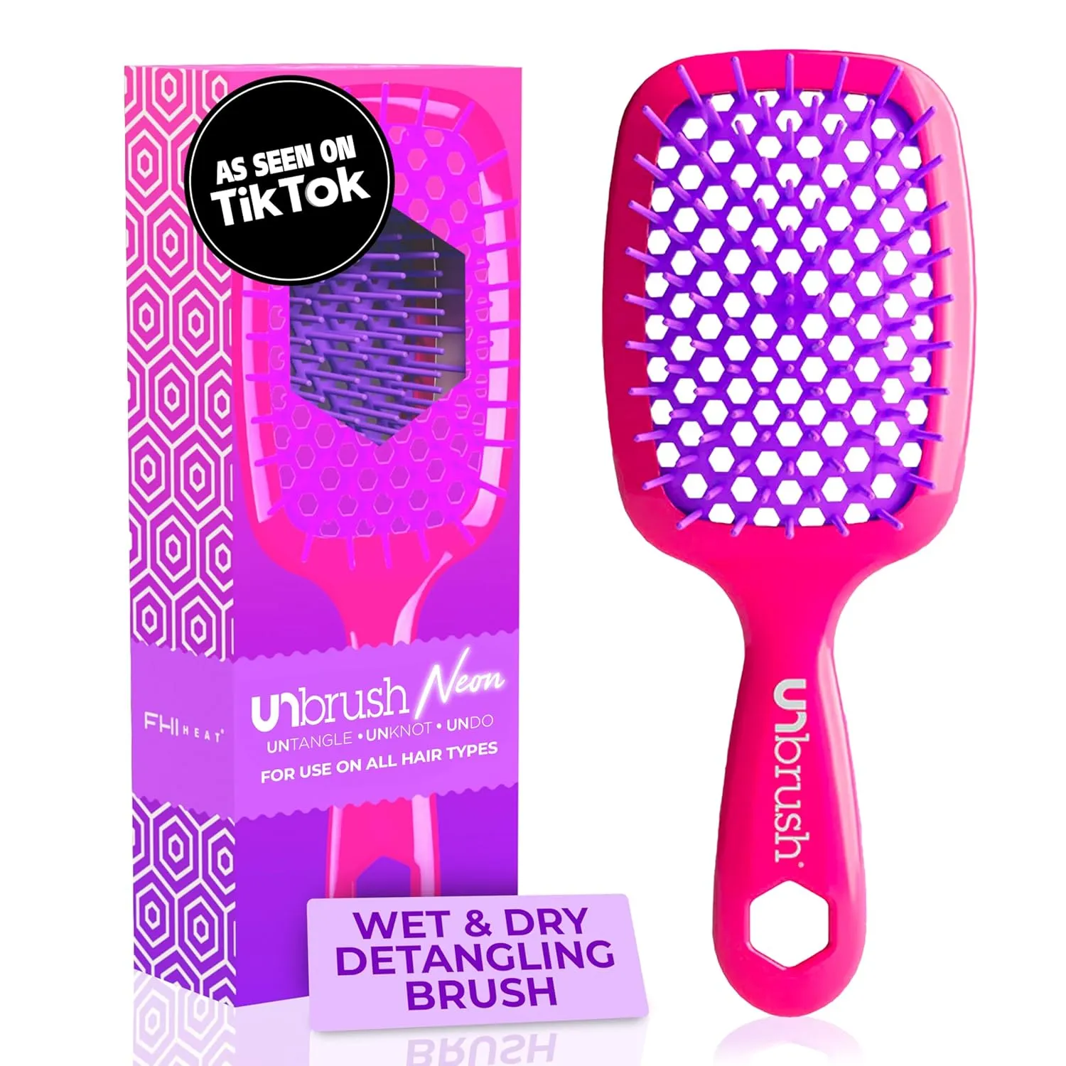 FHI Heat UNbrush Detangling Brush for Pain-Free Brushing on All Wet or Dry Hair Types — Durable DuoFlex Anti-Static Bristles, Lightweight Handle, Vented Hair Brush