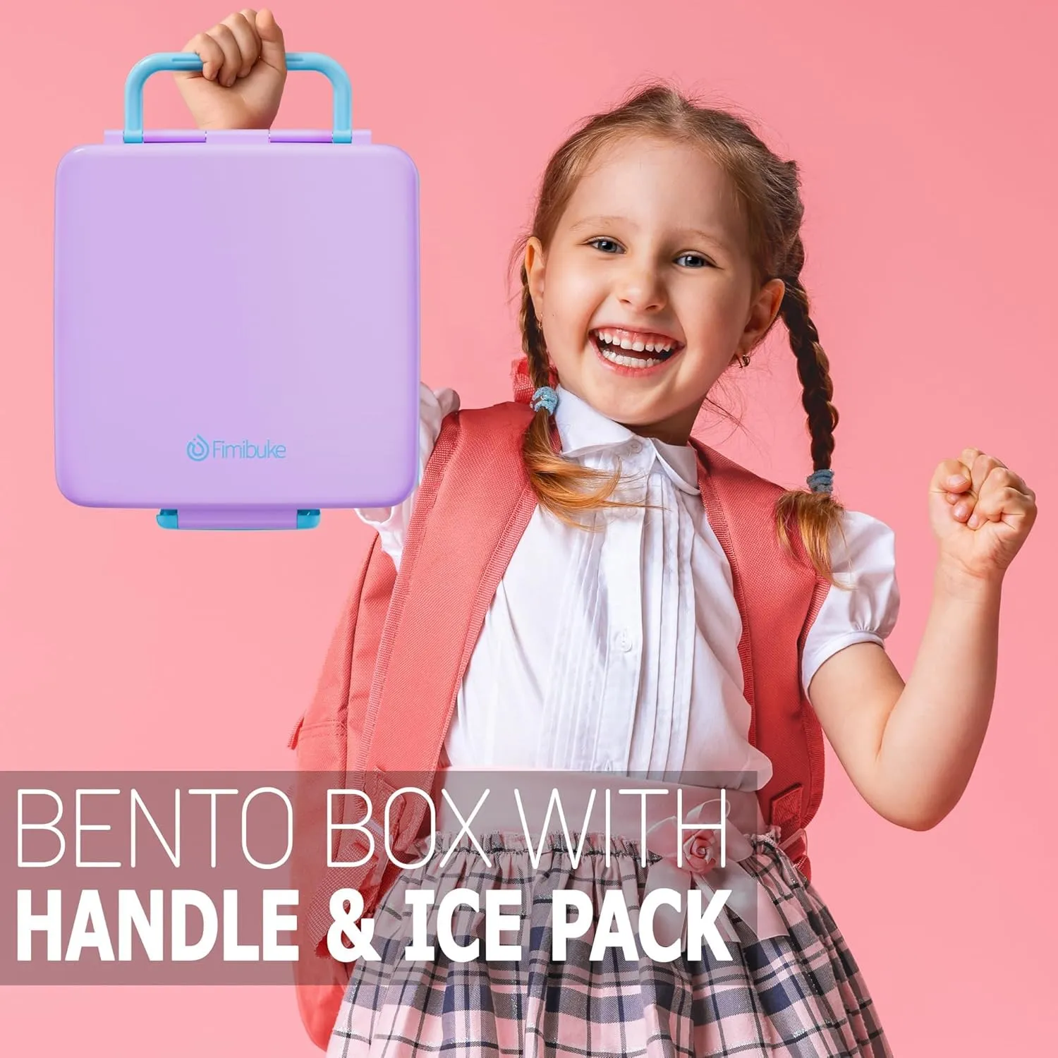 Fimibuke Chill Bento Box for Kids Adult, Leak Proof Toddler Lunch Box with Ice Pack Keep Food Cold, BPA Free 4 Compartment Lunch Container with Utensils for Girl Boy School, Microwave Dishwasher Safe