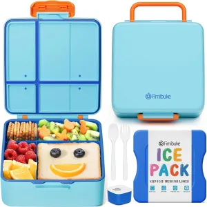 Fimibuke Chill Bento Box for Kids Adult, Leak Proof Toddler Lunch Box with Ice Pack Keep Food Cold, BPA Free 4 Compartment Lunch Container with Utensils for Girl Boy School, Microwave Dishwasher Safe