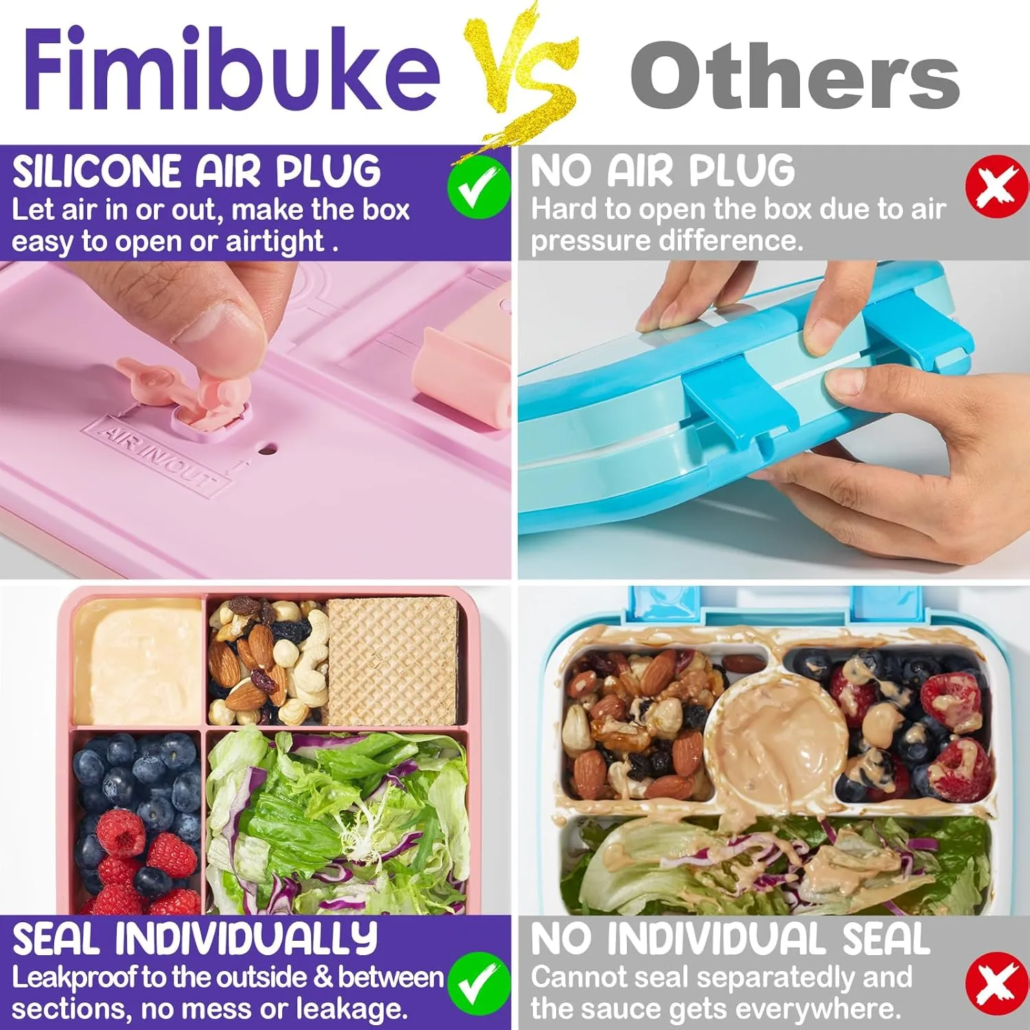 Fimibuke Chill Bento Box for Kids Adult, Leak Proof Toddler Lunch Box with Ice Pack Keep Food Cold, BPA Free 4 Compartment Lunch Container with Utensils for Girl Boy School, Microwave Dishwasher Safe
