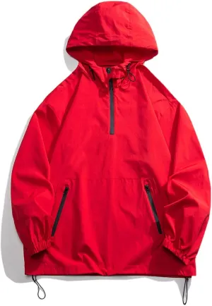 Finelylove Mens Pullover Rain Jacket with Hood Lightweight Waterproof Windbreaker Active Performance Soft Shell Jacket