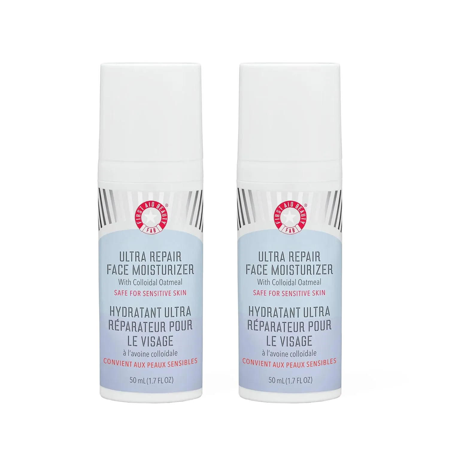 First Aid Beauty - Ultra Repair Face Moisturizer, Everyday Lightweight Non-Comedogenic Formula Helps Soften Skin with Ceramides & Shea Butter, Soothing Colloidal Oatmeal, 1.7 oz, 2 ct