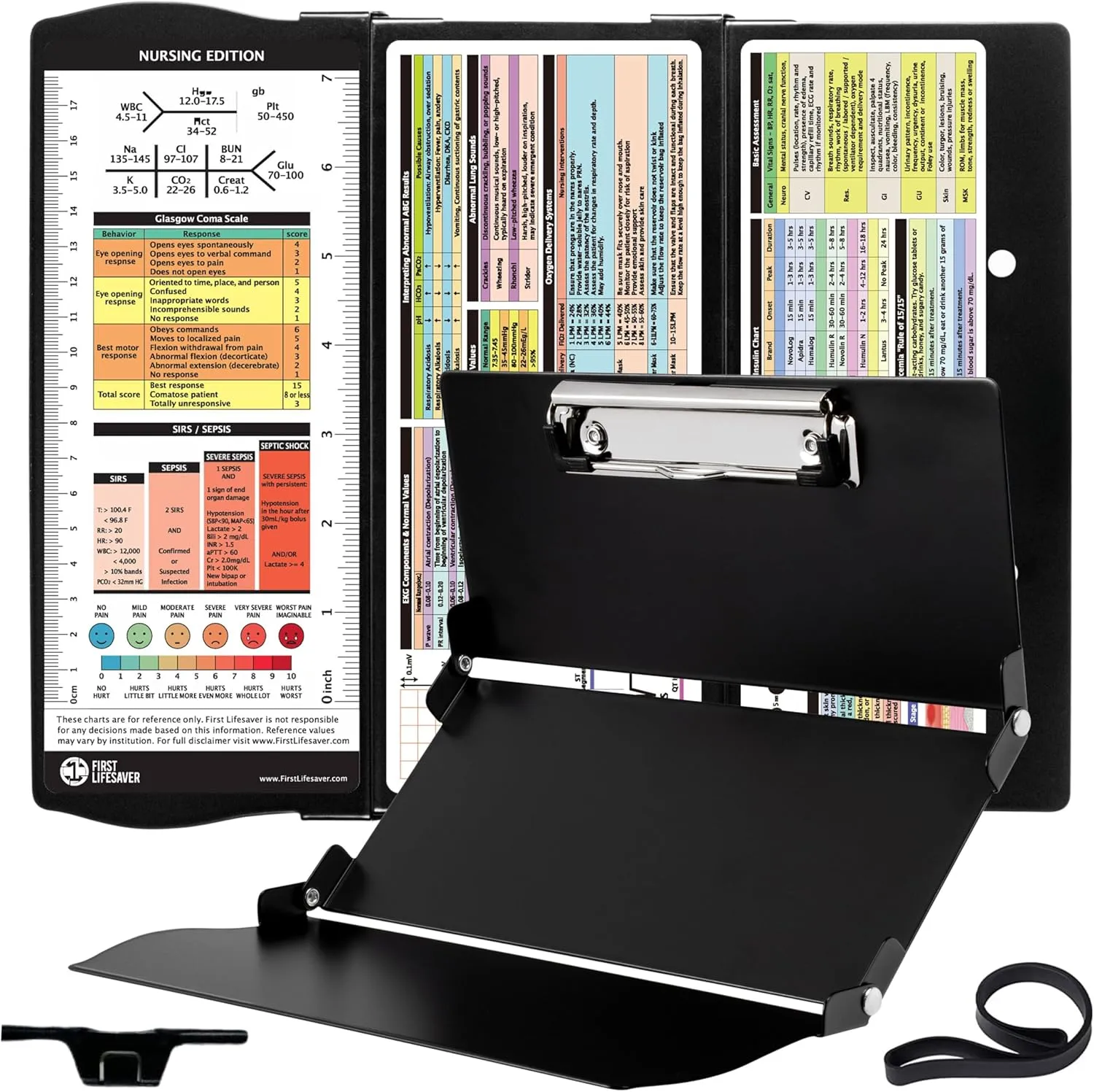 First Lifesaver Nursing Clipboard 3 Layers Aluminum Foldable Nurse Clipboard with Strong ClipFor Nurses, Nursing Students and Doctors (Black)