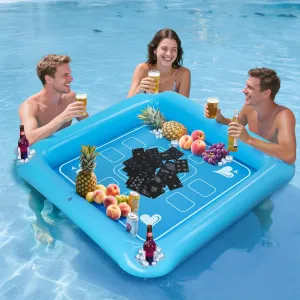 Floating Game Table for Pool - 40"x40" Inflatable Floating Table for Pool with Waterproof Playing Cards, Large Pool Float Drinking Table, Pool Float Drinks Tub Tray for Outdoor Summer Beach Party