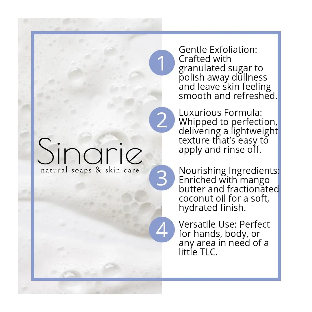 Foaming Whipped Sugar Scrub – 8 oz | Gentle Exfoliant with Mango Butter & Coconut Oil for Smooth, Glowing Skin (8 oz., Berry Pancake)