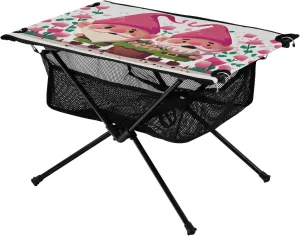 Fold Picnic Table Two Mothers Day Elves on A Pink Background Small Portable Beach Table with Carry Bag for Dining Hiking Fishing