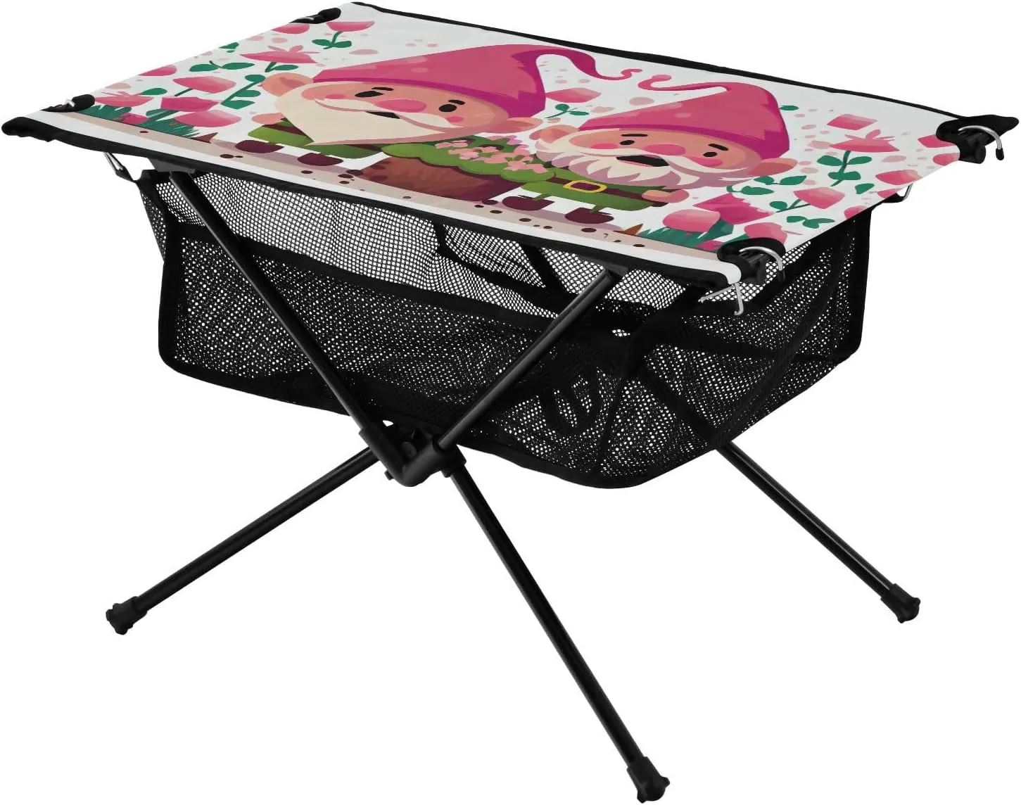 Fold Picnic Table Two Mothers Day Elves on A Pink Background Small Portable Beach Table with Carry Bag for Dining Hiking Fishing