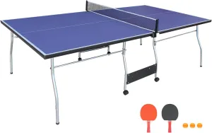 Foldable 8Ft Mid-Size Ping Pong Table Set - Foldable & Portable Table Tennis for Indoor & Outdoor Games with Net, 2 Paddles, and 3 Balls - Weatherproof Outdoor Option Singe Play Mode
