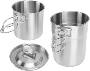 Foldable Camping Cup Pot, Stainless Steel Outdoor Cooking Set with Frying Pan Soup Pot Foldable Camping Cookware Set for Backpacking Hiking Outdoor Cooking and Picnic