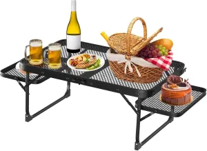 Foldable Camping Table with 2 Side Trays - Portable Aluminum Alloy Picnic Table for Outdoor BBQ, Hiking, Fishing - 88LBS Load Capacity, Lightweight & Collapsible Design