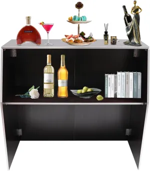 Foldable Event Bar, 42.75" Tall Portable Bar Cabinet Commercial Portable Bar Mobile Bartender Station with Top and Middle Shelves for Events Outdoor Parties Picnics (Black Brown)