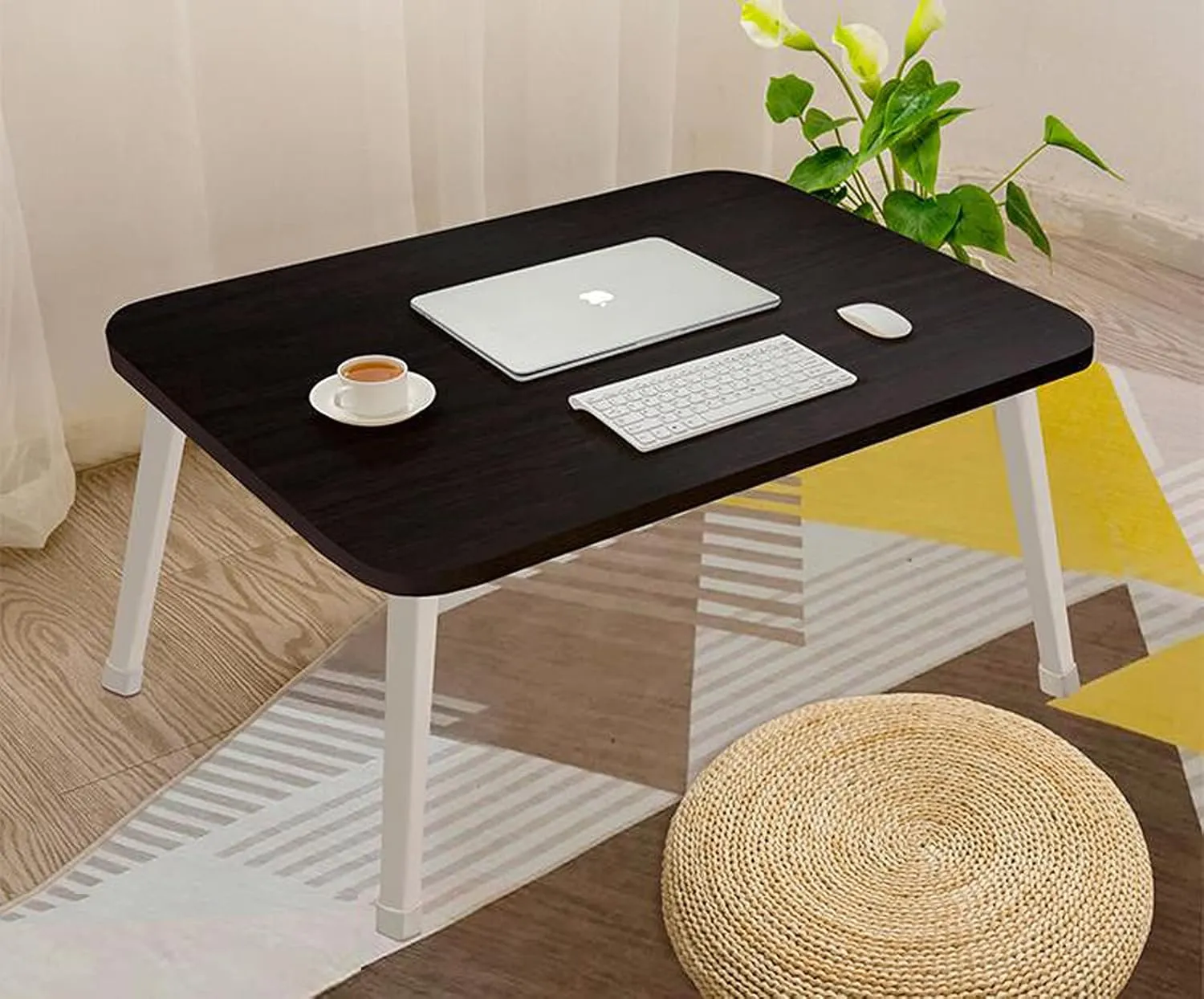 Foldable Laptop Desk for Bed, 23.6 Inch Floor Table, Height-Adjustable Legs, Black