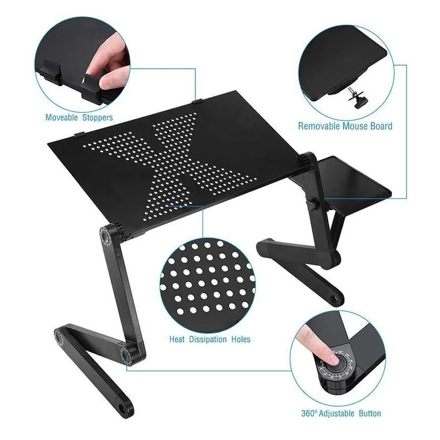 Foldable Laptop Table Bed Notebook Desk with Mouse Board