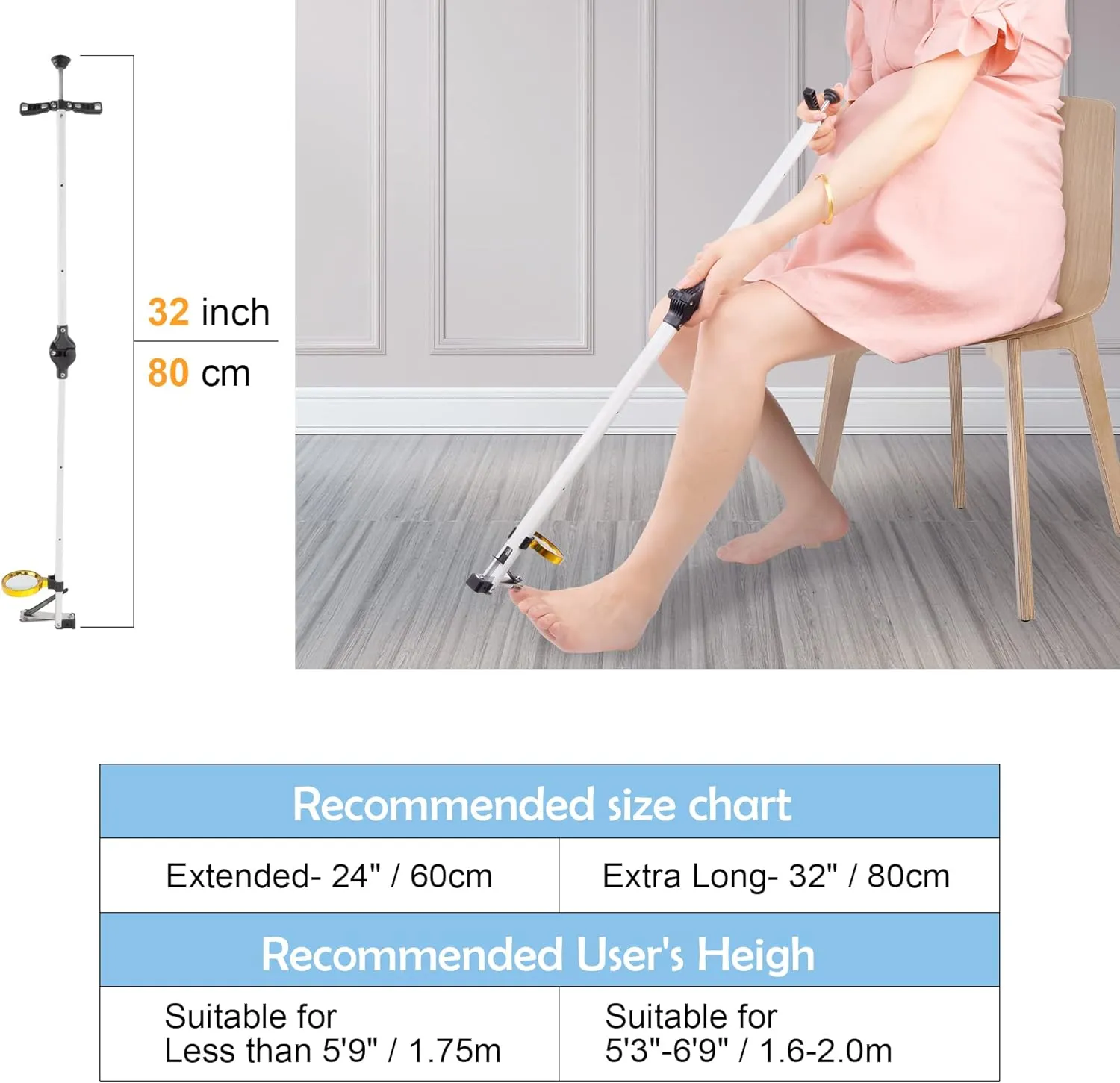 Foldable Long Handle Toenail Clippers Scissors, Easy Reach Pedicure Auxiliary Tools, Extended Nail Clippers for Seniors,Overweight, Hip and Waist Patients| Easy to Carry(with Magnifier, 32Inch)