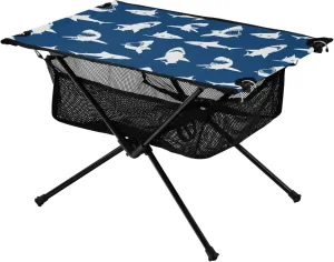 Foldable Outdoor Table Shark Ocean Navy Blue Oxford Picnic Table with Carry Bag for Outdoor Beach Grill BBQ Travel