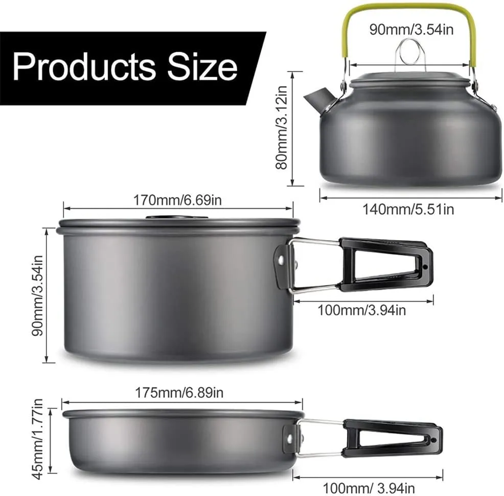 Foldable Set of Frying Pan Camp Cooking Pot Bowl Bowl Cutlery Set Cookware Cutlery Fork Spoon Utensil Fryer (D