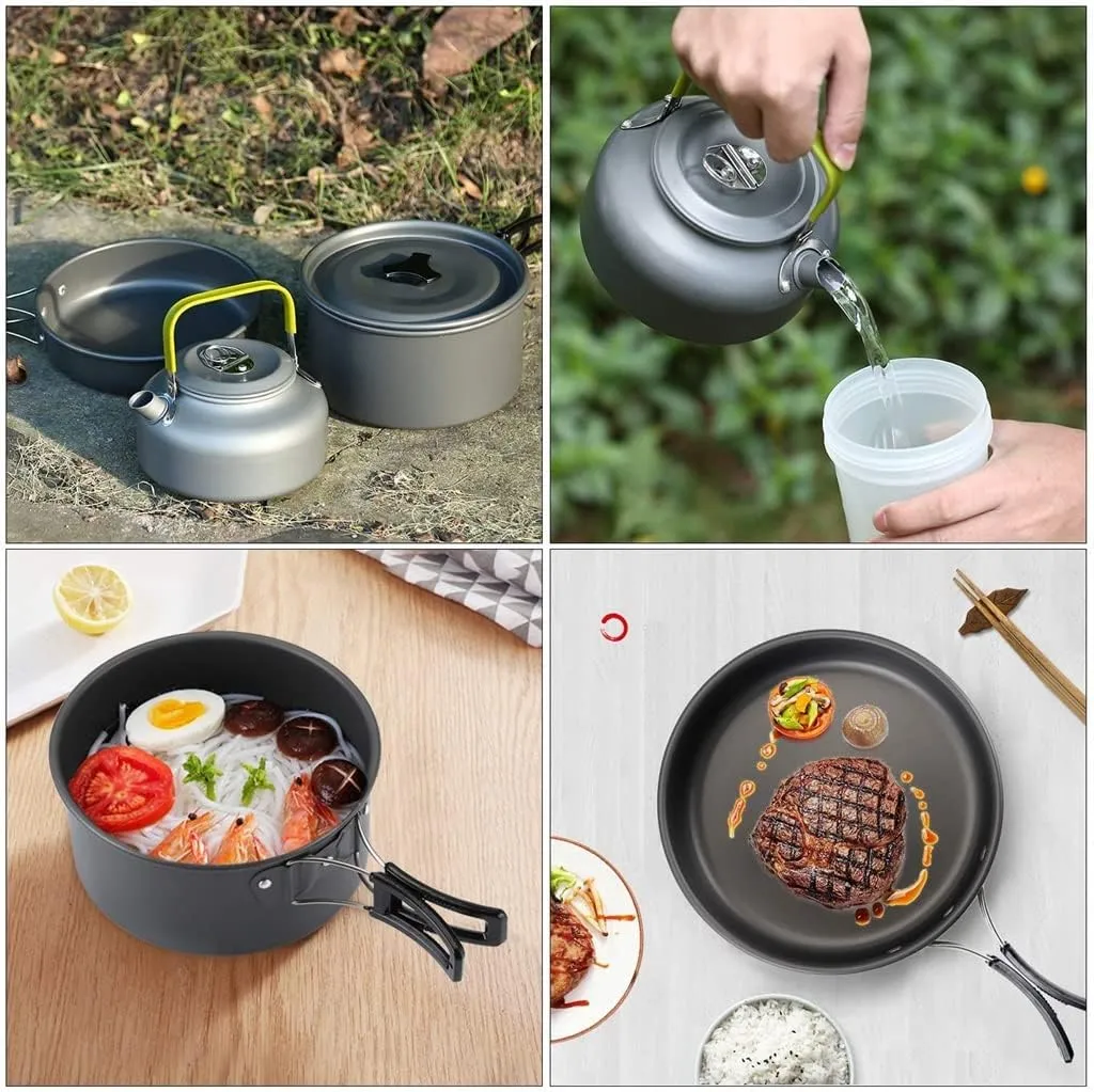 Foldable Set of Frying Pan Camp Cooking Pot Bowl Bowl Cutlery Set Cookware Cutlery Fork Spoon Utensil Fryer (D