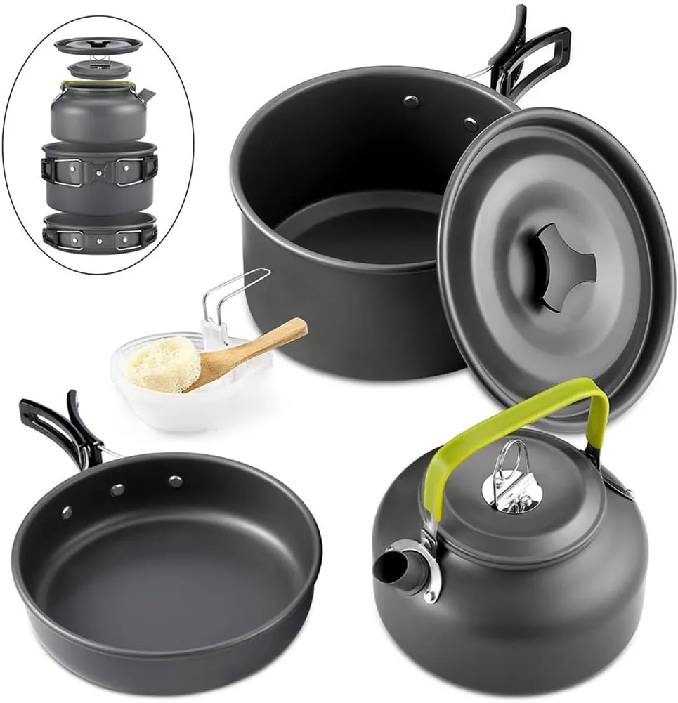 Foldable Set of Frying Pan Camp Cooking Pot Bowl Bowl Cutlery Set Cookware Cutlery Fork Spoon Utensil Fryer (D