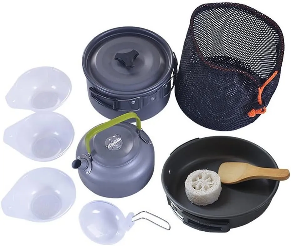 Foldable Set of Frying Pan Camp Cooking Pot Bowl Bowl Cutlery Set Cookware Cutlery Fork Spoon Utensil Fryer (D