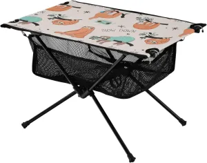 Foldable Tray Table Sloth Cute Orange Adjustable Weatherproof BBQ Table with Storage Bag for BBQ Party Camping
