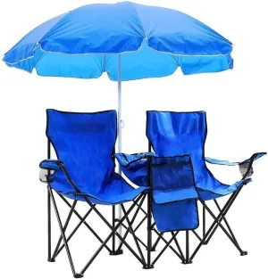 Folding Camping Outdoor Picnic Double Chair with Umbrella Table Cooler Beach New