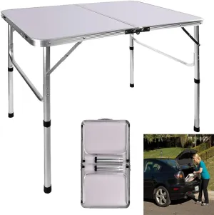 Folding Camping Table 3FT Trestle Table, 2 Level Adjustable Height(37cm, 67cm)- L90*W60*H37/67cm Folding Tables, Easy to Use and Carry, Portable Table for Picnic BBQ Dining Garden Outdoor Indoor