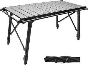 Folding Camping Table, Aluminum Portable Table, Adjustable Picnic Table for Outdoor Travel Beach, Backyards, BBQ, Party and Picnic