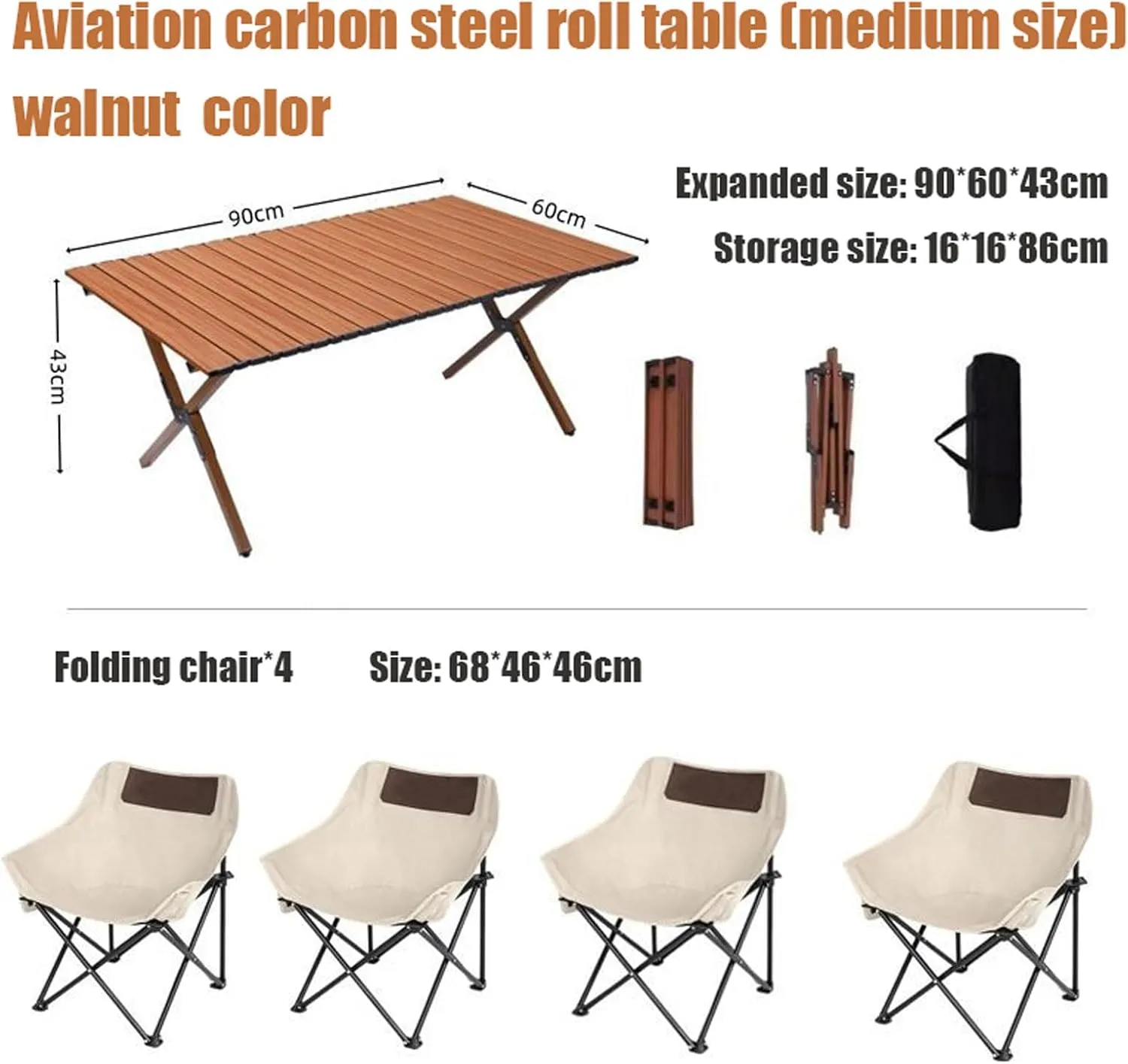 Folding Camping Table and air Set, Portable Camp airs Lightweight Roll up Carbon Steel Camp Table Foldable Lawn air Picnic Table with Carrying Bag