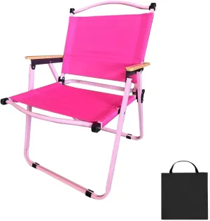 Folding Camping Table and Chairs Portable and Foldable Picnic Bench Set Carbon Steel Roll-Up Bbq Table with Storage Bag (Rose Red Chair)
