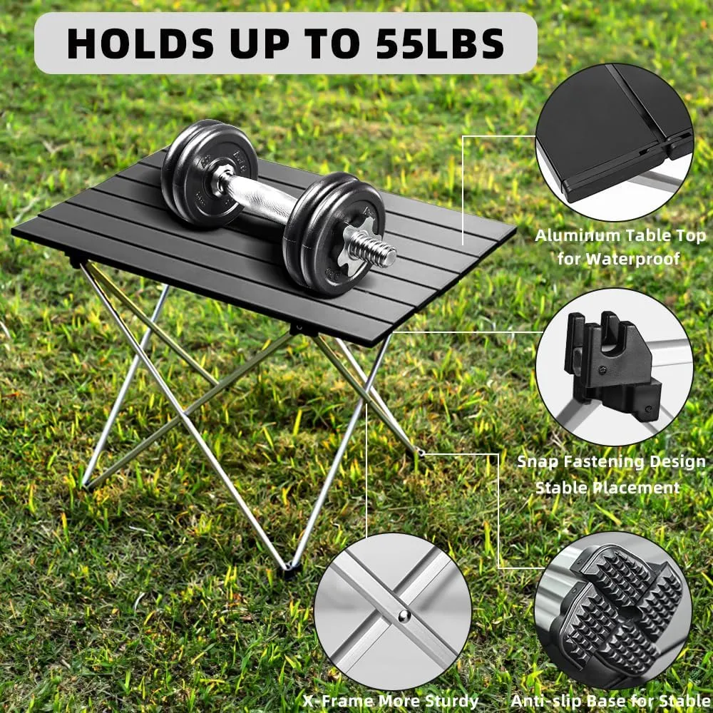 Folding Camping Table Beach Table Portable Camp Side That Fold Up Lightweight, Tent Table Folding Camp Table, Fold Up Camping Tables with Carry Bag(M), Black