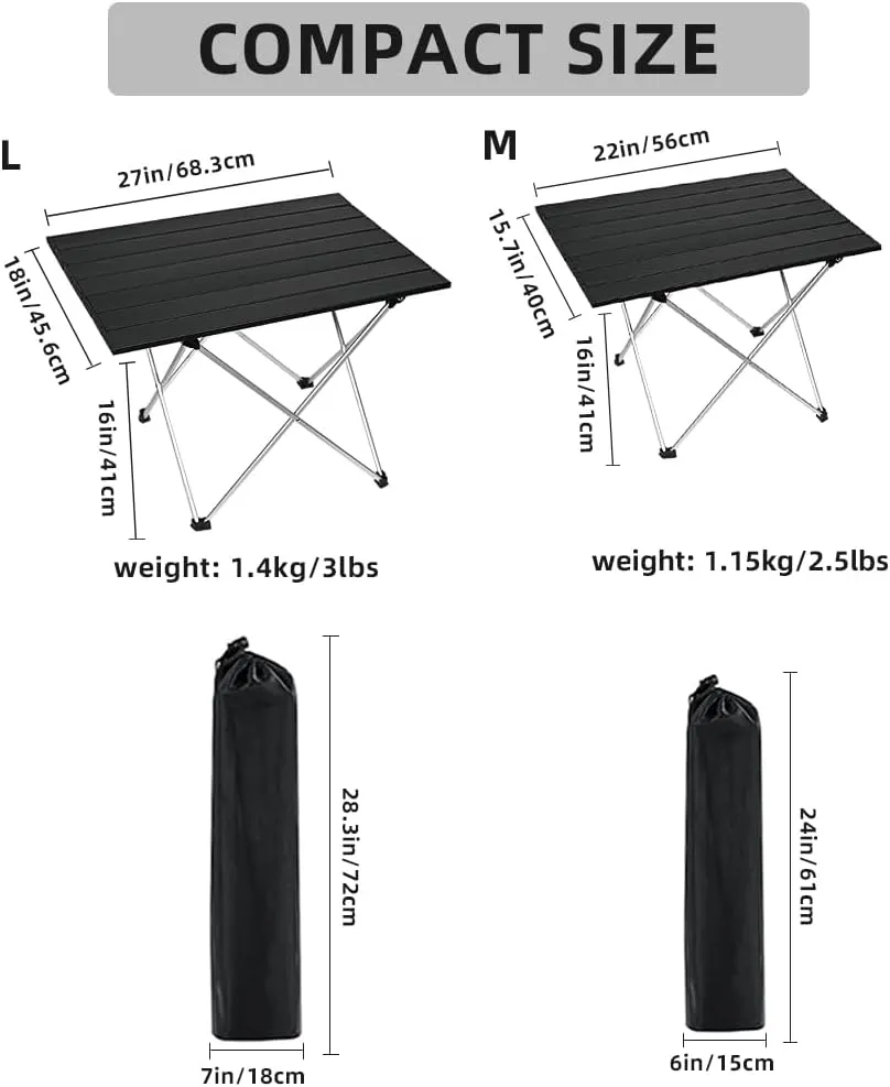 Folding Camping Table Beach Table Portable Camp Side That Fold Up Lightweight, Tent Table Folding Camp Table, Fold Up Camping Tables with Carry Bag(M), Black