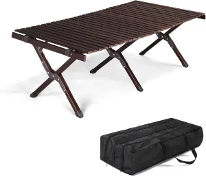 Folding Camping Table, Lightweight Roll-Up Table Aluminum Low Portable Picnic Table with Carrying Bag,for Outdoor, Picnic, Backyards, BBQ and Party, 47.24''L x 23.62''W x 18''H