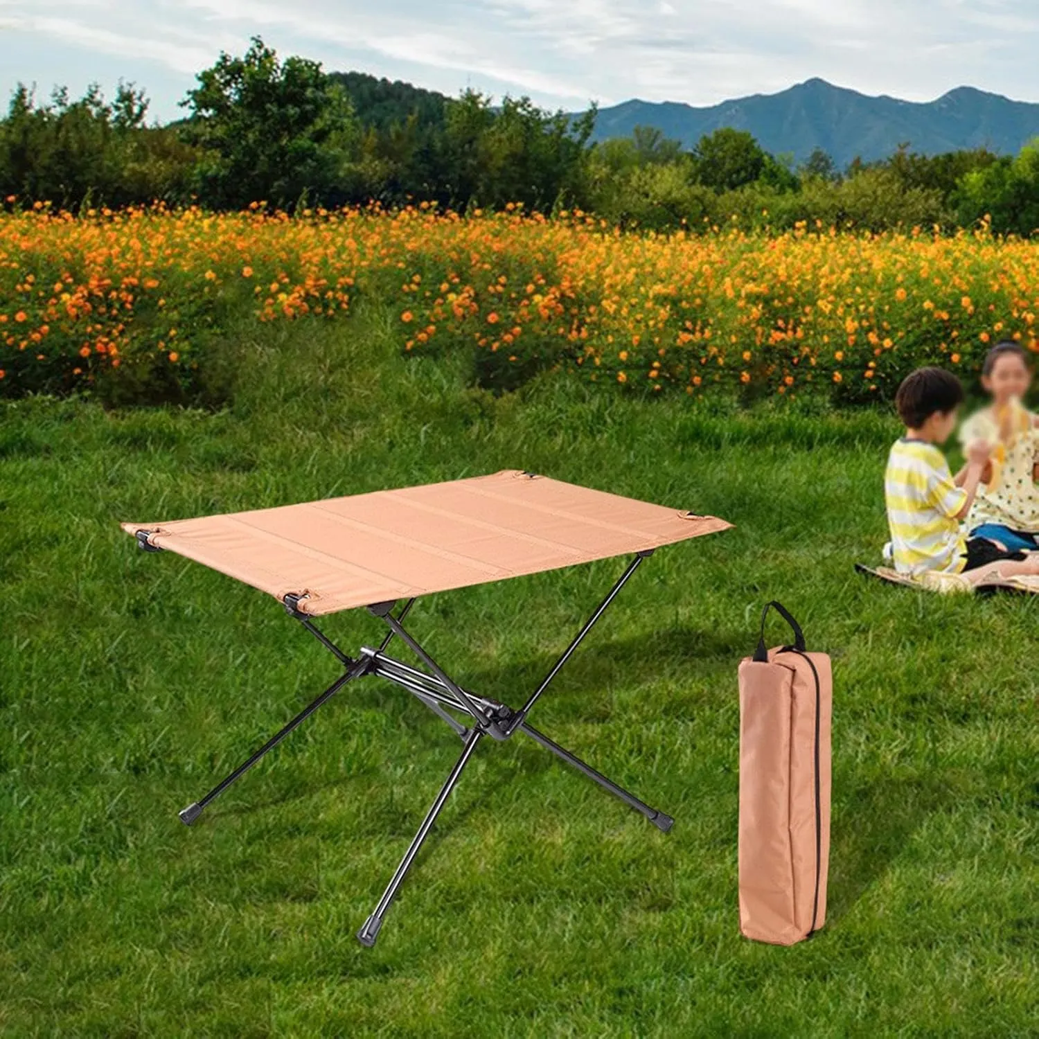 Folding Camping Table Outdoor Foldable Table with Storage Bag Furniture Beach Table Camping Desk for Backpacking Hiking Yard, Khaki