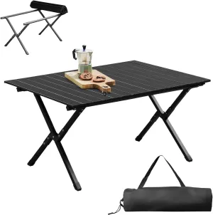 Folding Camping Table Portable Picnic Table, Lightweight Roll up Side Table Outdoor Camp Tables with Carry Bag,X-Frame Steel Legs,for Travel Hiking Backyard BBQ Fishing,Loads 220 Lbs,34x24 In, Black