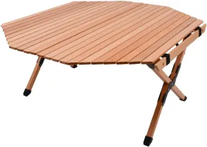 Folding Camping Table, Portable Roll-Up Outdoor Table, Easy to Fold and Carry Wooden Camp Table for Outdoor, Picnic, Cooking, Festival, Indoor,Wood Color