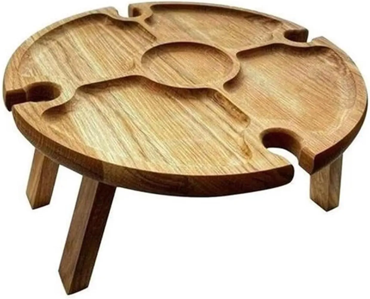 Folding Camping Tables 2 Wooden Outdoor Folding Picnic Table with Glass Holder Round Foldable Desk Wine Glass Rack Collapsible Camping Table for Party