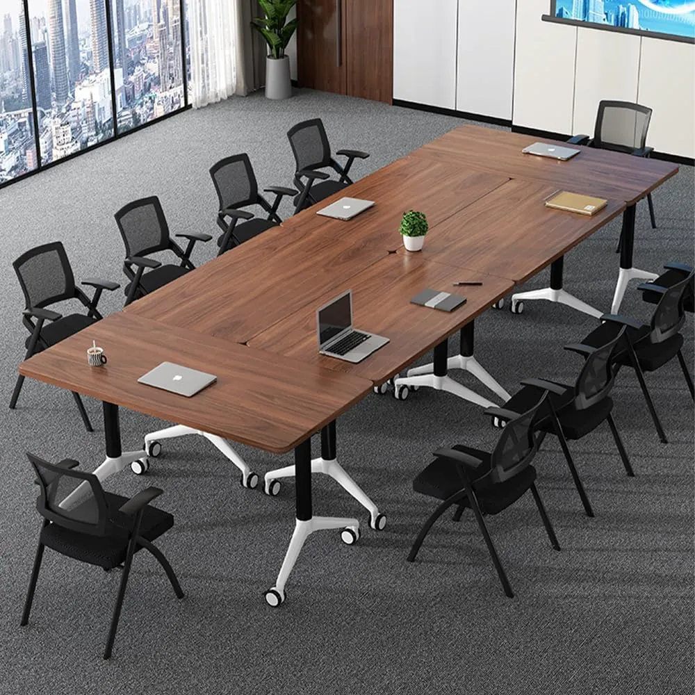 Folding Conference Tables with Flip-Top Design for Dynamic Meetings, Mobile Seminars, and Training Sessions in Offices, Classrooms, and Conference Rooms (Walnut, 47.2×23.6×29.5in)