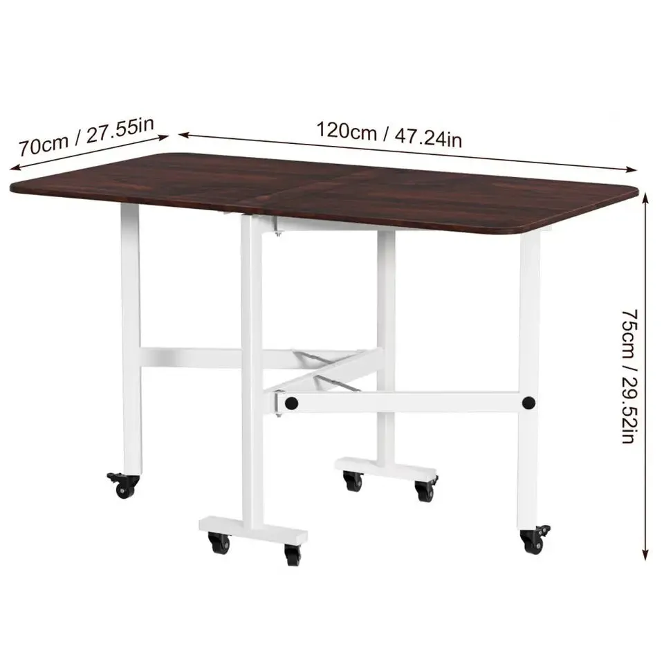 Folding Dining Table, Drop Leaf Dining Table,  Foldable Expandable Table, Solid Wooden Foldable Kitchen Table6 Wheels (Bro