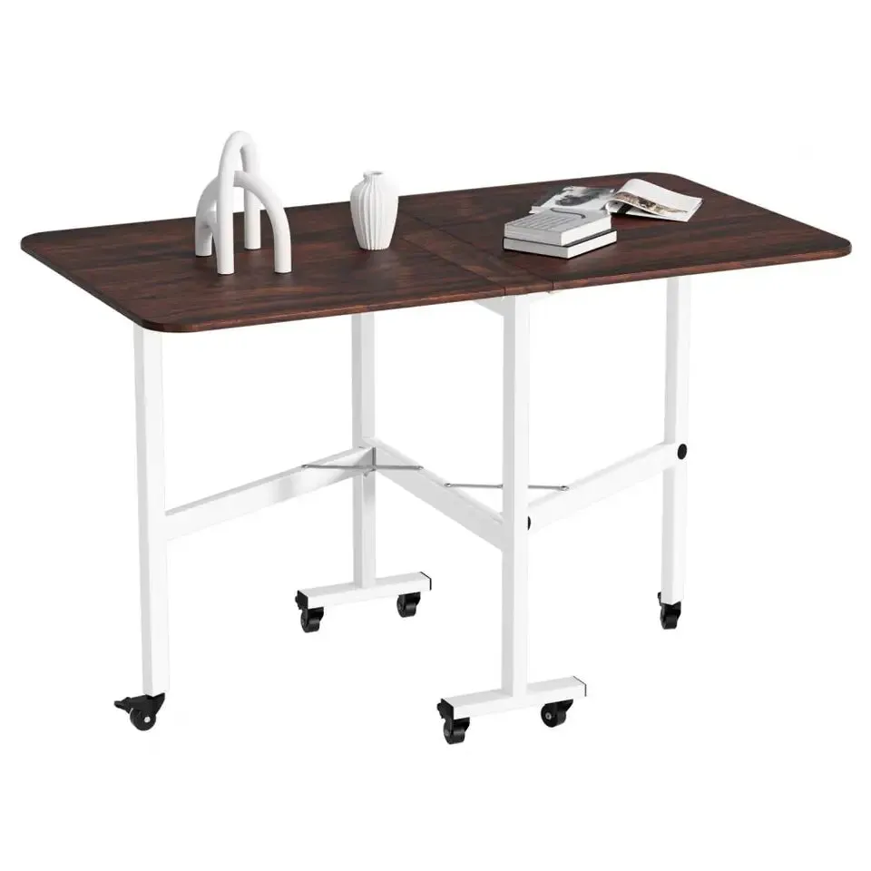Folding Dining Table, Drop Leaf Dining Table,  Foldable Expandable Table, Solid Wooden Foldable Kitchen Table6 Wheels (Bro