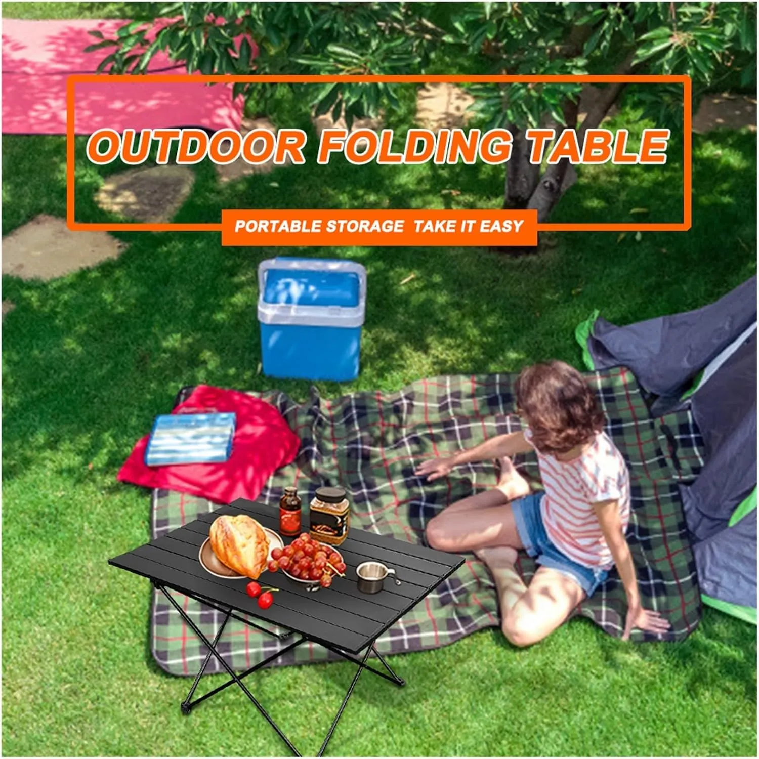 Folding Dining Table Outdoor Canopy Cooking Foldable Desk Tourist Picnic Small Lightweight Metal Camping Folding Table Portable Folding Camping Table (Color : Black Blue)