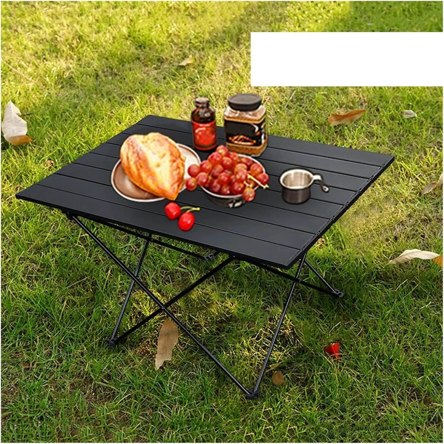 Folding Dining Table Outdoor Canopy Cooking Foldable Desk Tourist Picnic Small Lightweight Metal Camping Folding Table Portable Folding Camping Table (Color : Black)