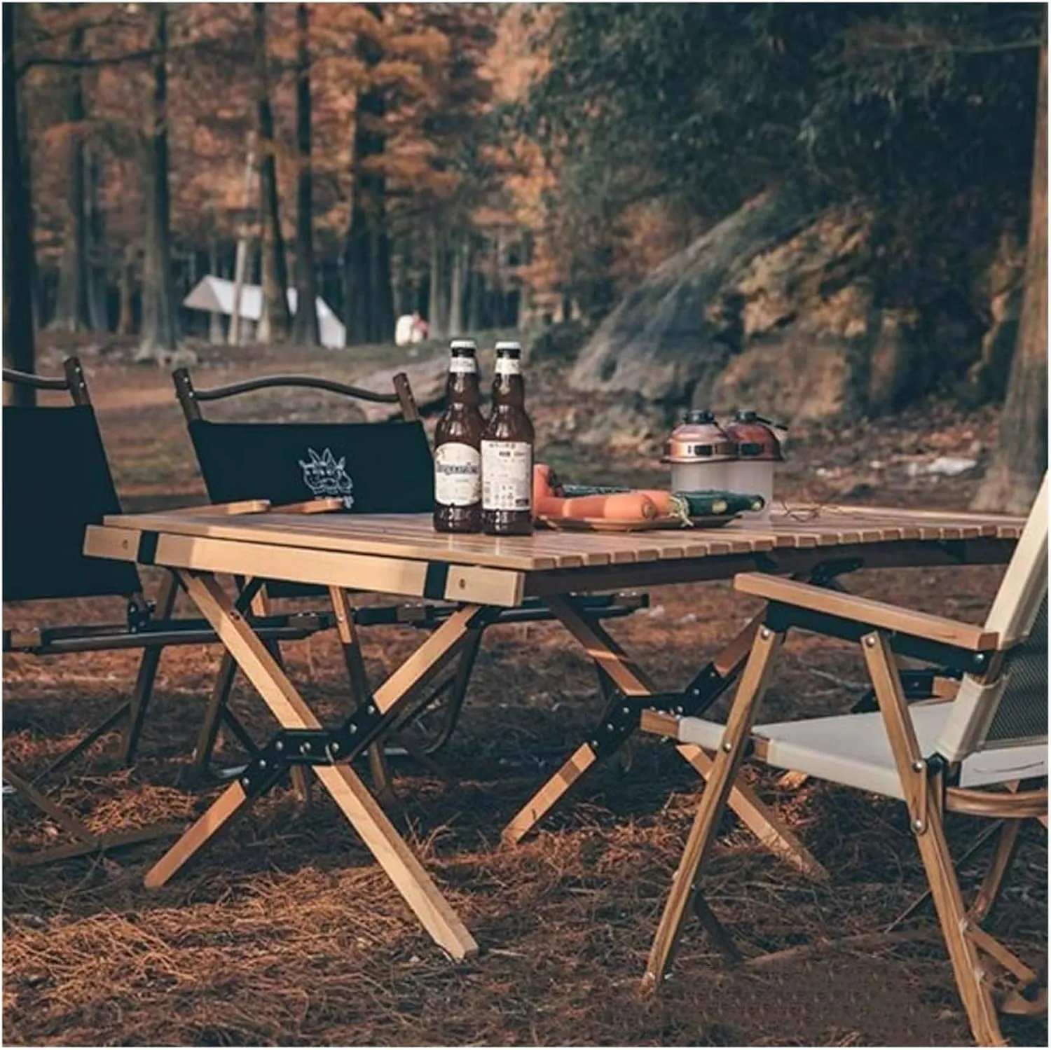 Folding Dining Table Outdoor Picnic Barbecue Tours Tableware Table for Camping Folding Egg Roll Table Portable Foldable Wood Table (Color : 120x60x43CM-02)