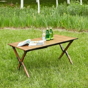 Folding Outdoor Camping Table with Carrying Bag, Lightweight Roll-up Rectangular Table for Outdoor Camping, Picnics, Backyard, BBQ, Party, Patio